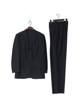 Versace Suit 46 Tailored Leather Single Jacket Two Tuck Trousers